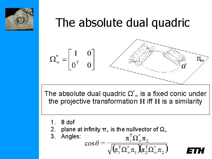 The absolute dual quadric Ω*∞ is a fixed conic under the projective transformation H