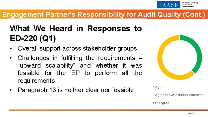 Engagement Partner’s Responsibility for Audit Quality (Cont. ) What We Heard in Responses to