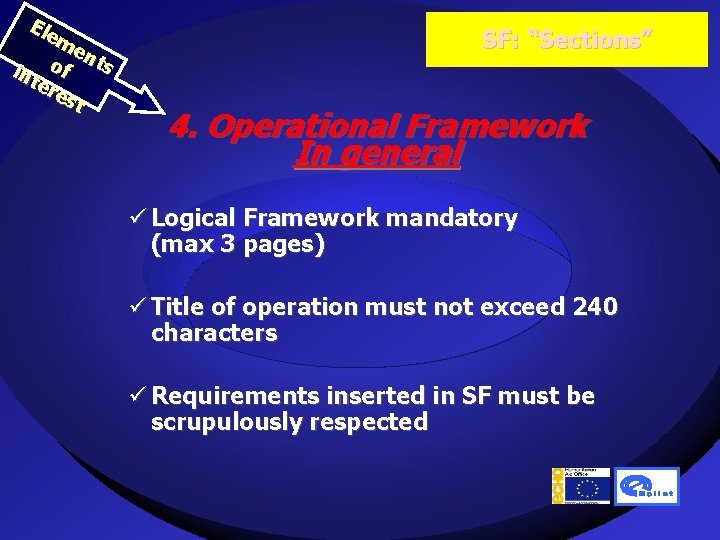 Ele me nt o s f int ere st SF: “Sections” 4. Operational Framework