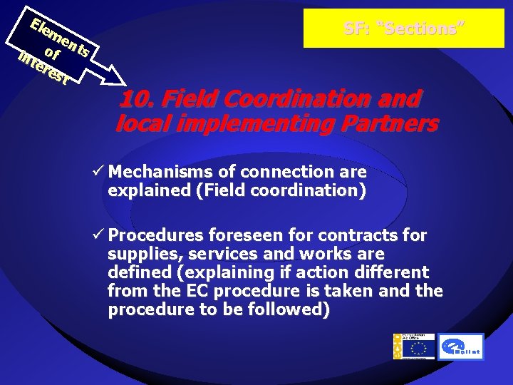 Ele me nt o s int f ere st SF: “Sections” 10. Field Coordination