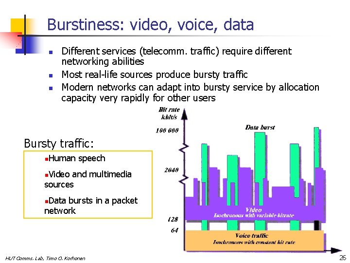 Burstiness: video, voice, data n n n Different services (telecomm. traffic) require different networking