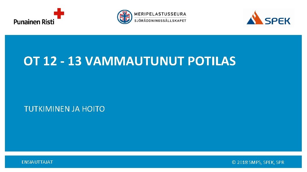 OT 12 - 13 VAMMAUTUNUT POTILAS TUTKIMINEN JA HOITO ENSIAUTTAJAT © 2018 SMPS, SPEK,