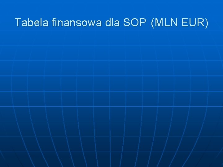 Tabela finansowa dla SOP (MLN EUR) 