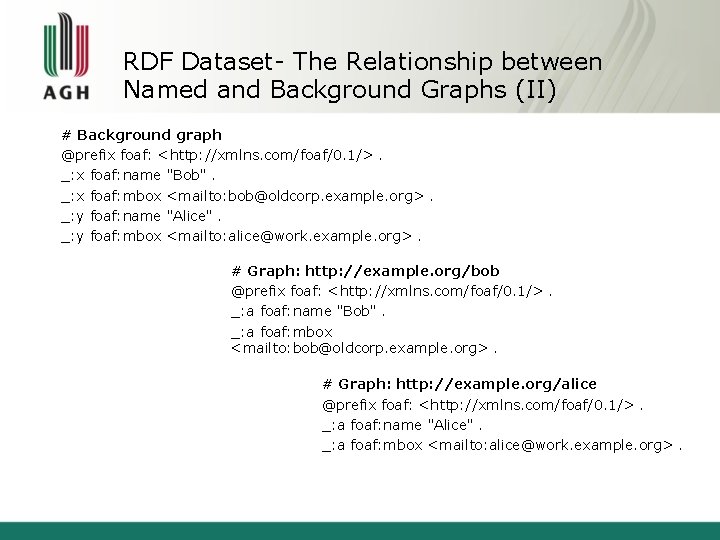 RDF Dataset- The Relationship between Named and Background Graphs (II) # Background graph @prefix