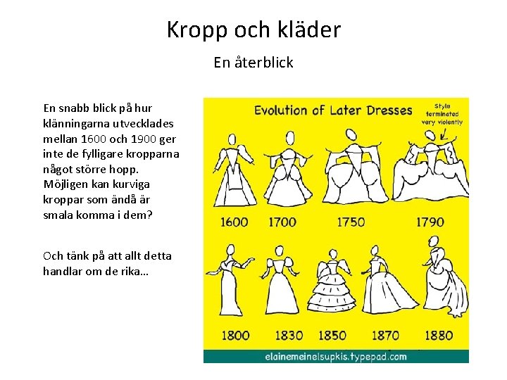 Kropp och kläder En återblick En snabb blick på hur klänningarna utvecklades mellan 1600