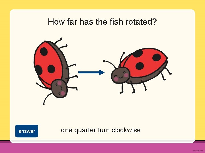 How far has the fish rotated? answer one quarter turn clockwise 