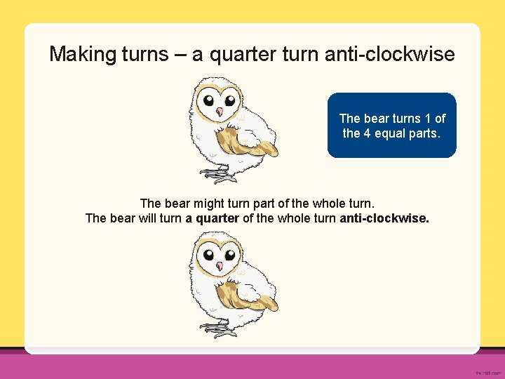 Making turns – a quarter turn anti-clockwise The bear turns 1 of the 4