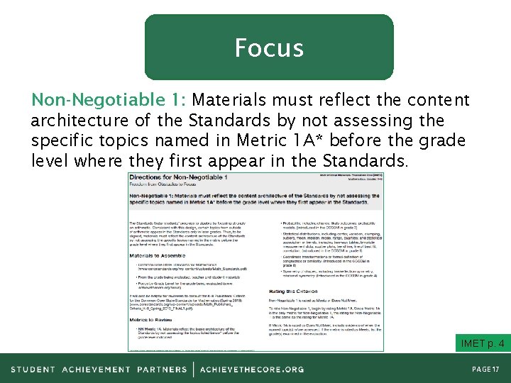 Focus Non-Negotiable 1: Materials must reflect the content architecture of the Standards by not