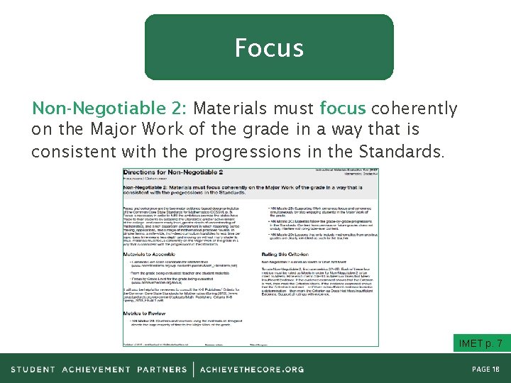 Focus Non-Negotiable 2: Materials must focus coherently on the Major Work of the grade