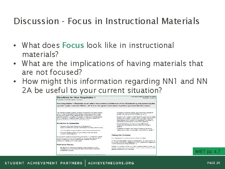 Discussion - Focus in Instructional Materials • What does Focus look like in instructional