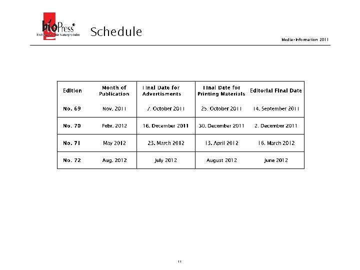 ® Schedule Media-Information 2011 11 