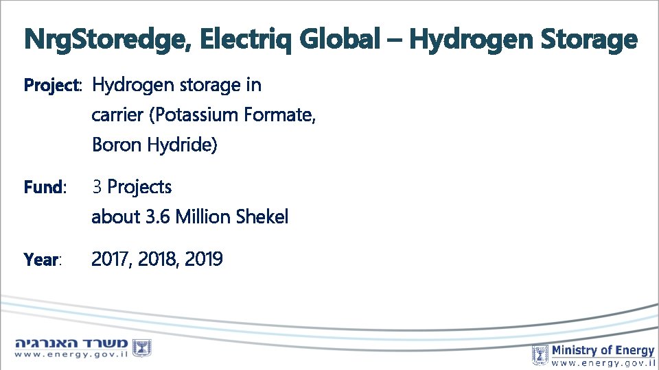Nrg. Storedge, Electriq Global – Hydrogen Storage Project: Hydrogen storage in carrier (Potassium Formate,