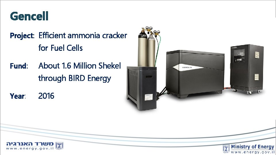 Gencell Project: Efficient ammonia cracker for Fuel Cells Fund: About 1. 6 Million Shekel