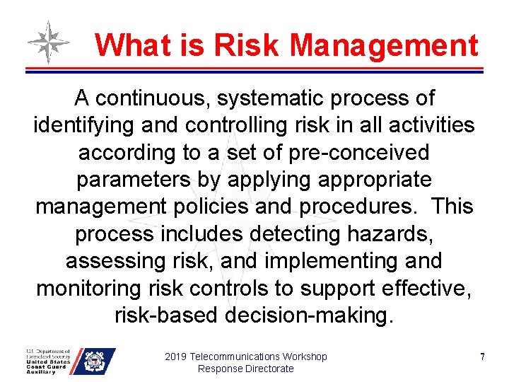 What is Risk Management A continuous, systematic process of identifying and controlling risk in