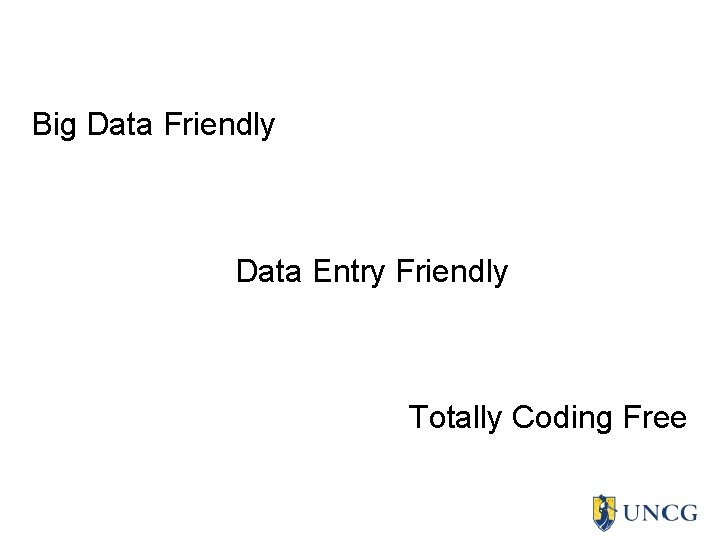Big Data Friendly Data Entry Friendly Totally Coding Free 