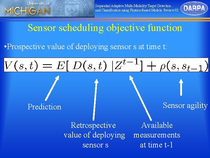 Sequential Adaptive Multi-Modality Target Detection and Classification using Physics-Based Models: Review 03 Sensor scheduling