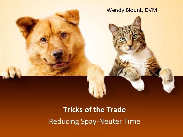 Wendy Blount, DVM Tricks of the Trade Reducing Spay-Neuter Time 
