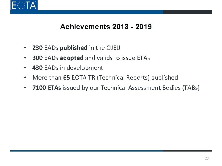 Achievements 2013 - 2019 • • • 230 EADs published in the OJEU 300 Achievements 2013 - 2019 • • • 230 EADs published in the OJEU 300