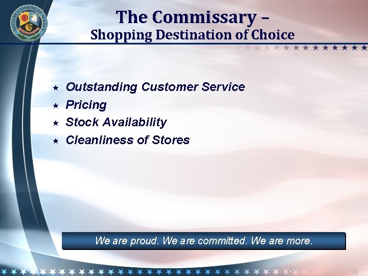 The Commissary – Shopping Destination of Choice Outstanding Customer Service Pricing Stock Availability Cleanliness