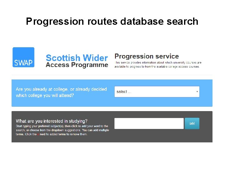 Progression routes database search 