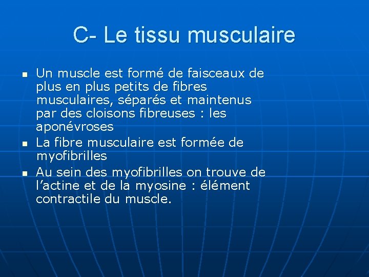 C- Le tissu musculaire n n n Un muscle est formé de faisceaux de
