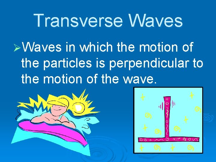 Transverse Waves ØWaves in which the motion of the particles is perpendicular to the
