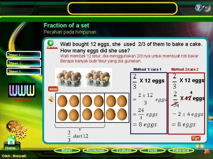 ? Fraction of a set Pecahan pada himpunan Problem Materi 1 Materi 2 Wati