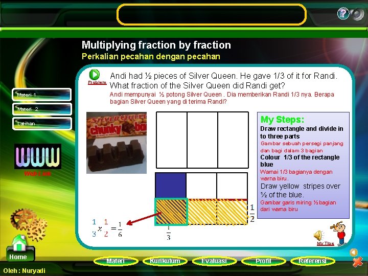 ? Multiplying fraction by fraction Perkalian pecahan dengan pecahan Problem Materi 1 Andi had