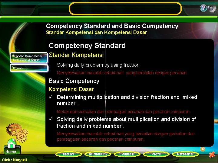 ? Competency Standard and Basic Competency Standar Kompetensi dan Kompetensi Dasar Competency Standard Standar