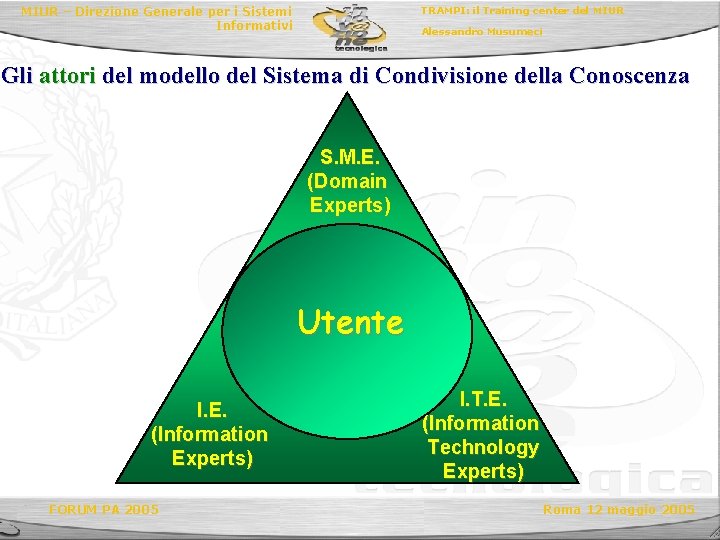 MIUR – Direzione Generale per i Sistemi Informativi TRAMPI: il Training center del MIUR