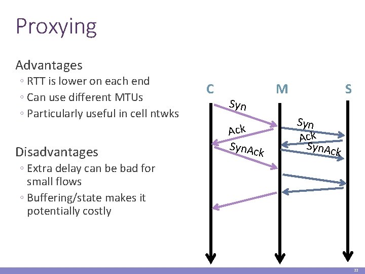 Proxying Advantages ◦ RTT is lower on each end ◦ Can use different MTUs