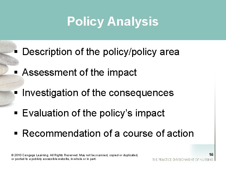 Policy Analysis § Description of the policy/policy area § Assessment of the impact §