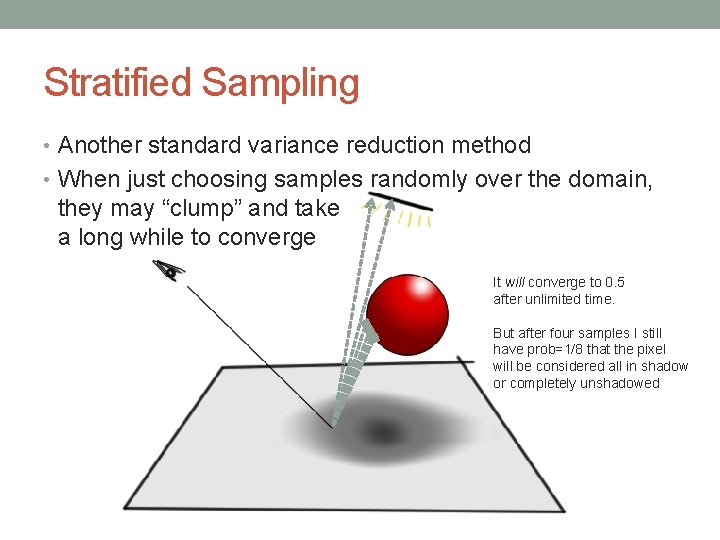 Stratified Sampling • Another standard variance reduction method • When just choosing samples randomly Stratified Sampling • Another standard variance reduction method • When just choosing samples randomly