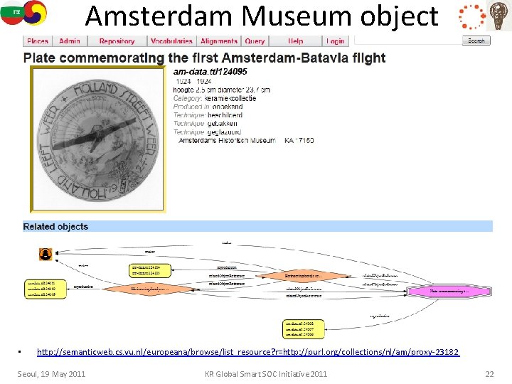 Amsterdam Museum object • http: //semanticweb. cs. vu. nl/europeana/browse/list_resource? r=http: //purl. org/collections/nl/am/proxy-23182 Seoul, 19