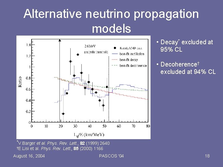 Alternative neutrino propagation models • Decay* excluded at 95% CL • Decoherence† excluded at