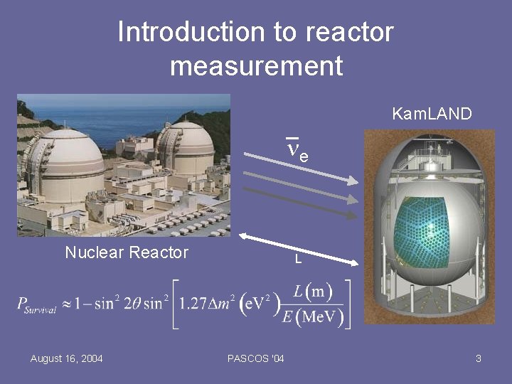 Introduction to reactor measurement Kam. LAND ne Nuclear Reactor August 16, 2004 L PASCOS