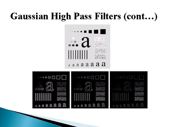 Gaussian High Pass Filters (cont…) Results of Gaussian high pass filtering with D 0