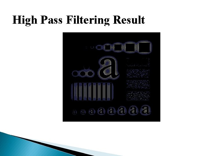 High Pass Filtering Results of Gaussian high pass filtering with D 0 = 15