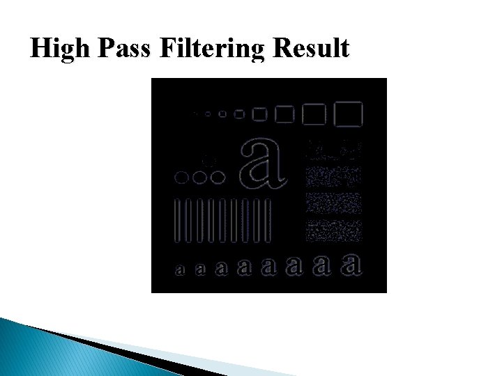 High Pass Filtering Results of Gaussian high pass filtering with D 0 = 45