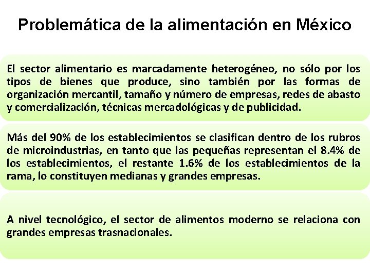 Problemática de la alimentación en México El sector alimentario es marcadamente heterogéneo, no sólo