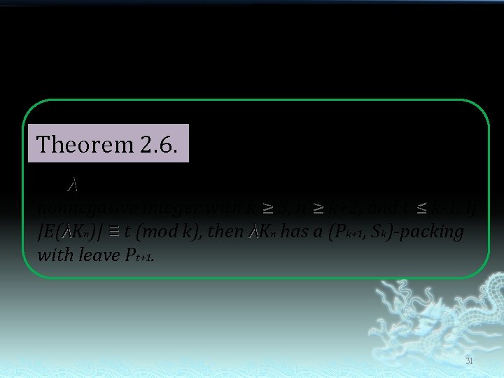 Theorem 2. 6. Let λ, n and k be positive integers and let t