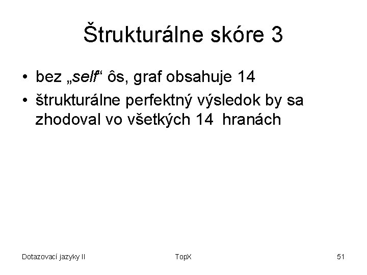 Štrukturálne skóre 3 • bez „self“ ôs, graf obsahuje 14 • štrukturálne perfektný výsledok