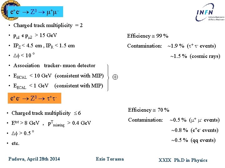 e + e - Z 0 + • Charged track multiplicity = 2 •