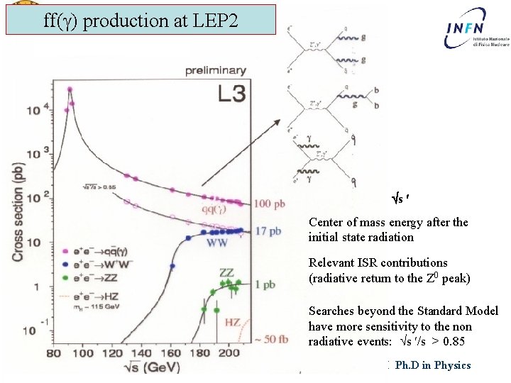 ff( ) production at LEP 2 qq(g) WW ZZ s Center of mass energy