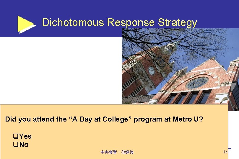 Dichotomous Response Strategy Did you attend the “A Day at College” program at Metro