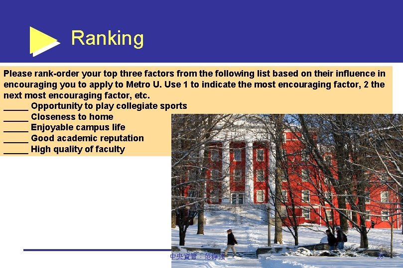 Ranking Please rank-order your top three factors from the following list based on their