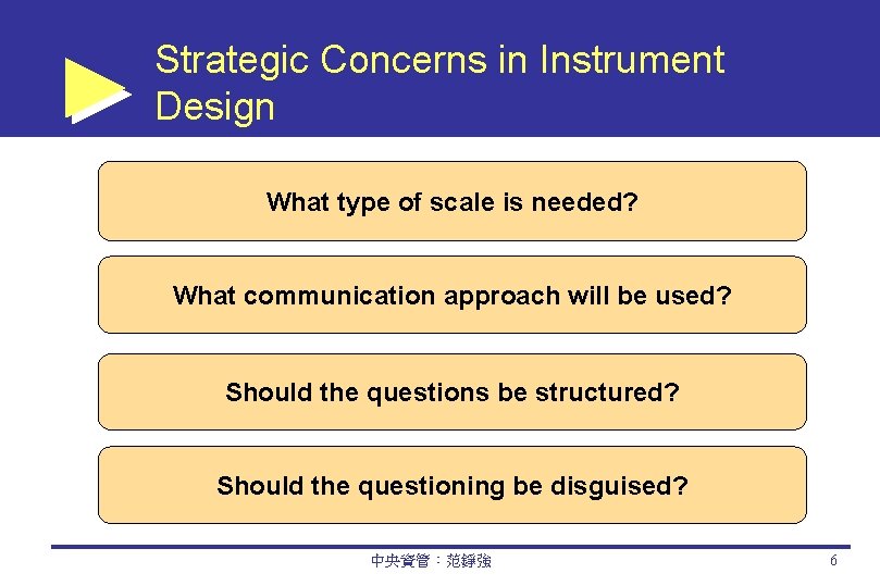 Strategic Concerns in Instrument Design What type of scale is needed? What communication approach