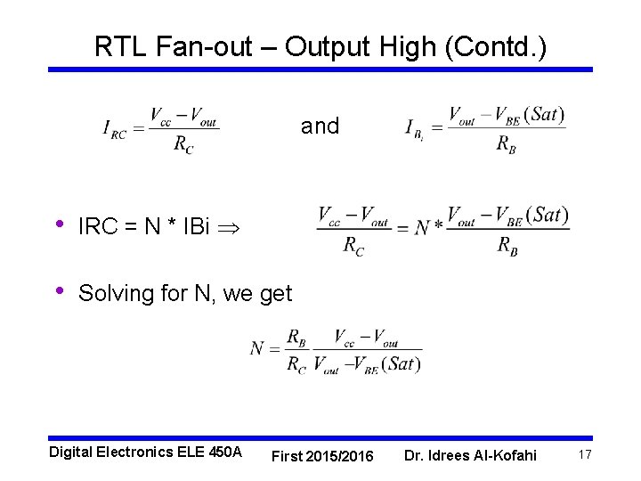 RTL Fan-out – Output High (Contd. ) and • IRC = N * IBi