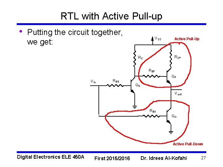 RTL with Active Pull-up • Putting the circuit together, we get: V CC Active