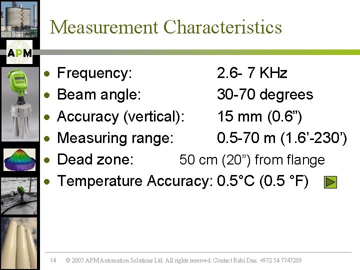 Measurement Characteristics · · · 14 Frequency: 2. 6 - 7 KHz Beam angle: